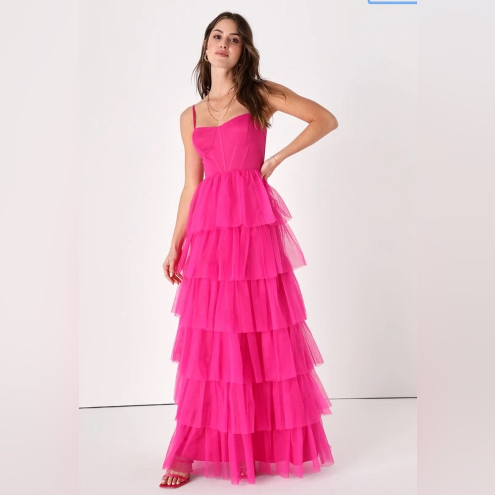 Lulu's Vibrant Pink Layered Maxi Dress